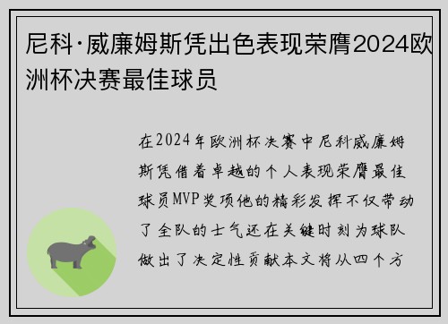 尼科·威廉姆斯凭出色表现荣膺2024欧洲杯决赛最佳球员 尼科·威廉姆斯凭出色表现荣膺2024欧洲杯决赛最佳球员